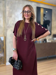 👗Gold Düğmeli Yarasa Kol Zara Krep Elbise ✨