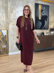 👗Gold Düğmeli Yarasa Kol Zara Krep Elbise ✨