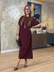 👗Gold Düğmeli Yarasa Kol Zara Krep Elbise ✨