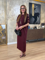 👗Gold Düğmeli Yarasa Kol Zara Krep Elbise ✨