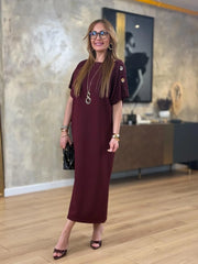 👗Gold Düğmeli Yarasa Kol Zara Krep Elbise ✨