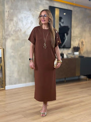 👗Gold Düğmeli Yarasa Kol Zara Krep Elbise ✨