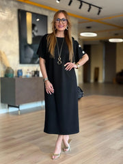 👗Gold Düğmeli Yarasa Kol Zara Krep Elbise ✨