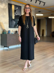 👗Gold Düğmeli Yarasa Kol Zara Krep Elbise ✨