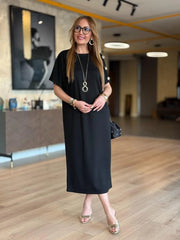 👗Gold Düğmeli Yarasa Kol Zara Krep Elbise ✨